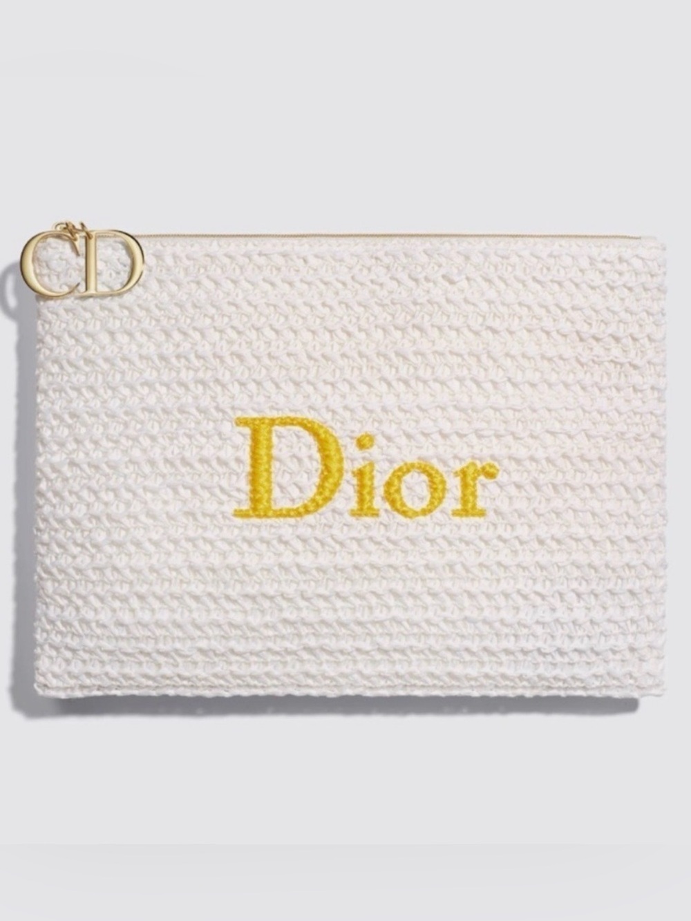 Dior White Raffia Clutch with gold Logo